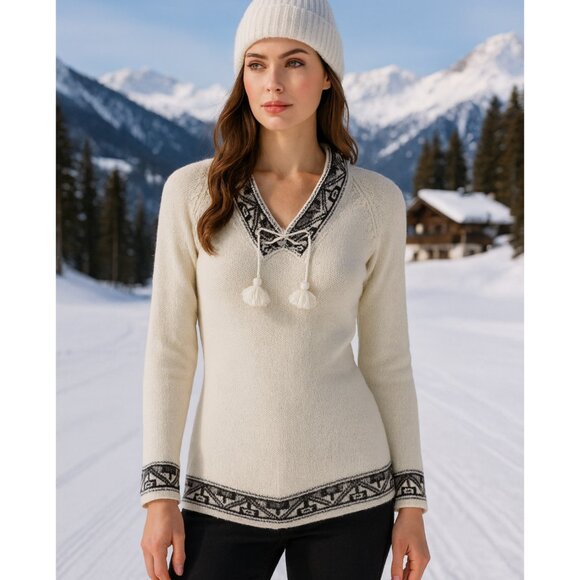 Vintage Textil Sulca 100% Baby Alpaca Sweater size M Tassels Ethnic Peasant Boho - Picture 1 of 12